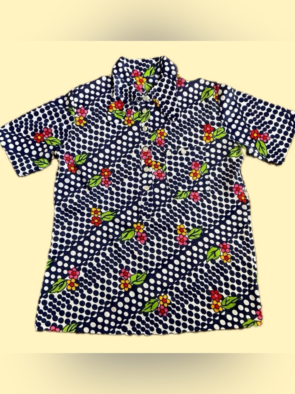 Genuine Vintage 60’s/70’s Button Down Short Sleeved Blouse, Rare Beagle Collar!